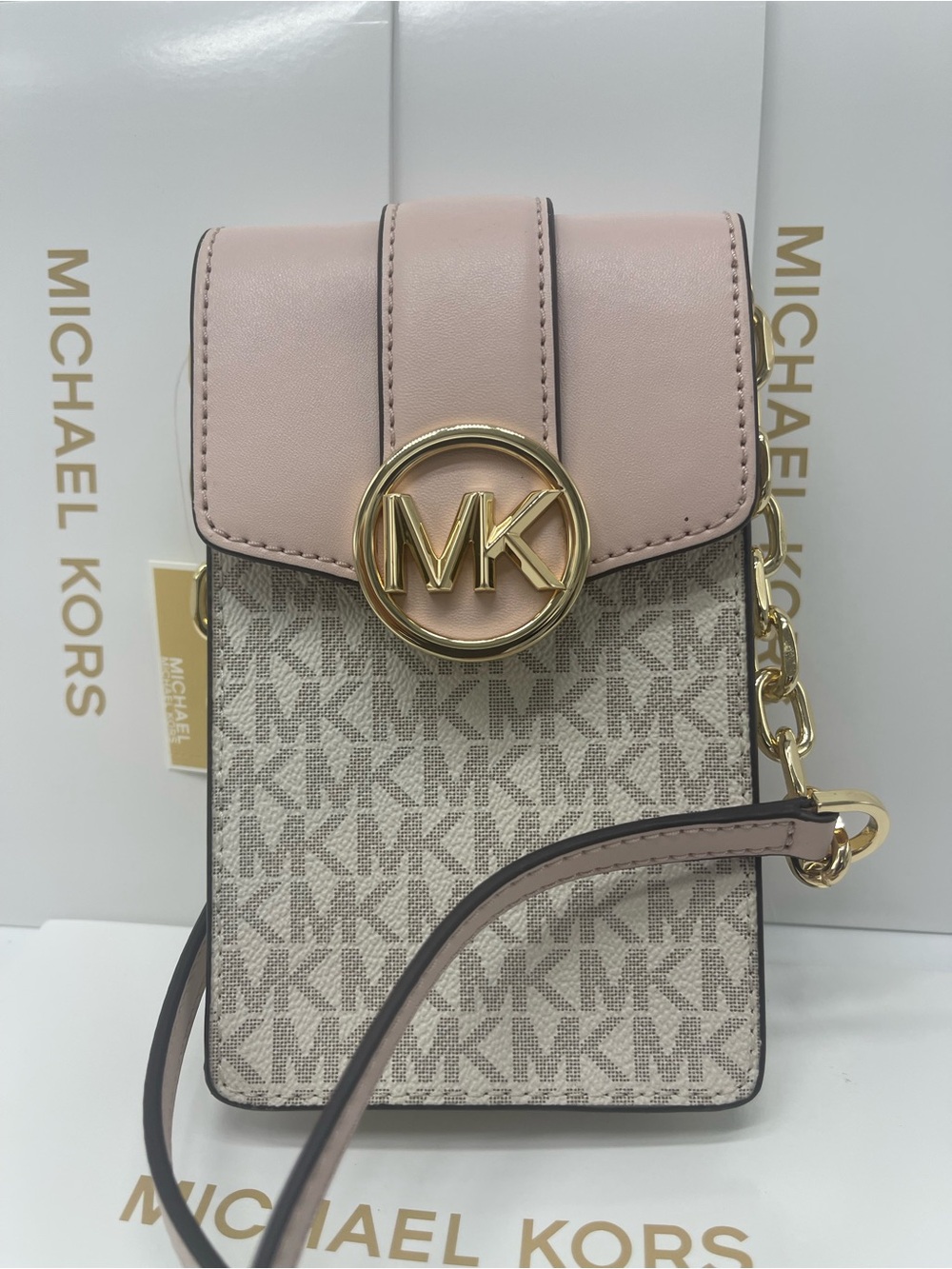 Michael Kors Carmen Small NS Phone Xbody Crossbody Bag Powder Blush Multi 
NWT